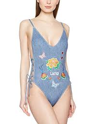 Jaded London Womens Embroidered Lace Up Side Swimsuit