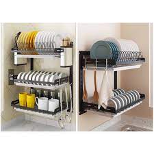 Vertical plate wall hanger plates holder hooks strong hold adhesive racks 20pcs. 2 3layer Dish Rack Stainless Steel Dry Shelf Kitchen Cutlery Wall Mounted Holder Storage Shopee Philippines