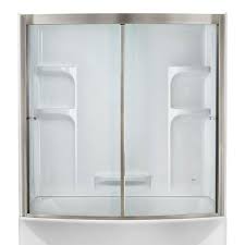 Curved tub with shower doors. American Standard Ovation 60 In X 58 In Framed Sliding Tub Shower Door In Satin Nickel Am00496 400 295 The Home Depot