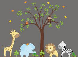 Nursery Wall Decals Safari Wall Decals Jungle Wall Decals Baby Room Wall Decor Large Tree Decal Blue Elephant Decal 84 X 109 Baby Room Wall