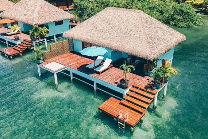 Overwater bungalows in Bocas del Toro, AI generated