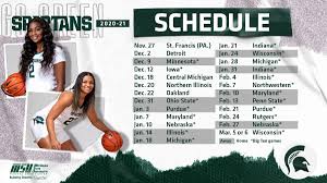 Michigan state spartans fixtures tab is showing last 100 basketball matches with statistics and win/lose icons. Spartan Women S Basketball Announces 2020 21 Schedule Michigan State University Athletics