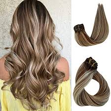 Highlights Blonde Hair Extensions Clip In 14 Inches Soft Straight Platinum Blonde With Little Chestnut Brown Balayage Remy Human Hair Extensions 100grams 3 5oz Buy Online In Papua New Guinea At Desertcart Productid 180870724