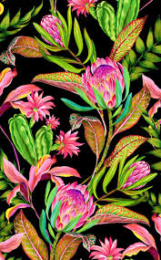 Summer flourishing flowers and botanic tree leaves seamless pattern on white background. Hyper Realistic Botanical Set On Behance Black Background Painting Flowers Black Background Floral Painting