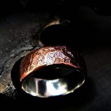 Mens Textured Copper Silver Wedding Band Gift Ring Rustic Industrial Steampunk Made To Order Sizes 8 Mens Wedding Rings Men S Wedding Ring Silver Wedding Bands