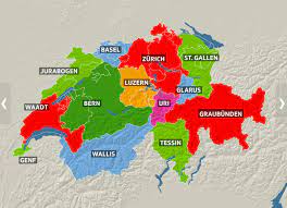 Carte de la suisse avec le découpage des cantons et les principaux cours et plans d'eau. Un Chercheur A Imagine Une Suisse A Neuf Ou Treize