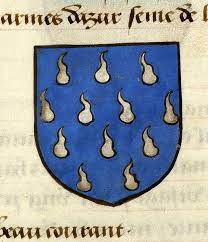 escutcheon decorated with heraldry of synados des sept fontaines azure twelve gouttes argent noms armes et blaso medieval paintings heraldry coat of arms