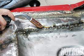12 Our Welds Began 4 6 Inches From Each Other To Keep The Pan From Warping Or Shifting We Started Wi Auto Body Repair Auto Body Work Custom Metal Fabrication