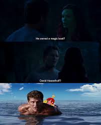 It's been released ahead of guardians of the galaxy 2 hitting theaters may 5, and it's delightful. In Guardians Of The Galaxy Vol 2 2017 Gamora Said That David Hasselhoff Owned A Magic Boat She Was Incorrect Because David Hasselhoff Himself Was A Magic Boat As Seen In The