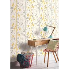Arthouse Woodland Tree Smooth Grey And Yellow Wallpaper Grey And Yellow Living Room Yellow Wallpaper Yellow Grey Wallpaper