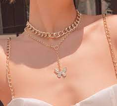 Butterfly Gold Plated Choker Necklace Choker Double Layered Necklace Jewelry Butterflystyle Popular Fashion Chokers In 2021 Chokers Necklace Choker Necklace