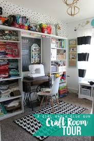 In your sewing room, store yarn and fabrics in open bins and containers, so you have easy access to your materials. 18 Sewing Room Tours And Craft Space Ideas Sewing Rooms Sewing Room Craft Room Organization