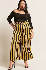 Black And Yellow Striped Palazzo Pants Plus Size Bottoms Jeans Shorts Skirts Leggings Forever 21 Plus Size Outfits Striped Wide Leg Pants Fashion