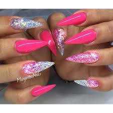 Instagram Photo By Margaritasnailz Jun 17 2016 At 1 51pm Utc Pink Glitter Nails Pink Stiletto Nails Pink Nails