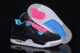 Air Jordan 4 Retro Black Sky Blue Pink Women Shoes 95953