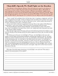 Churchill S Speech We Shall Fight On The Beaches 9th 10th Grade Passage Famous Speeches 10th Grade Reading Comprehension Churchill