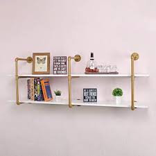 Pick the ones with natural color to make it match the rustic. Amazon Com Mbqq Industrial Retro Pipe Shelf 63in 2 Tier Wall Mounted Rustic Floating Shelves Farmhouse Kitchen Bar Shelving Home Decor Book Shelves Diy Bookshelf Hanging Wall Shelves Golden Kitchen Dining