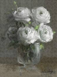 Vase of White Ranuculus Jigsaw Puzzle by Julia Cheney - Wonderland Puzzles