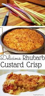 Got Rhubarb Try This Yummy Summer Dessert Recipe Rhubarb Custard Crisp Is A Blend Of Sweet And Tart Flavo Rhubarb Recipes Rhubarb And Custard Dessert Recipes