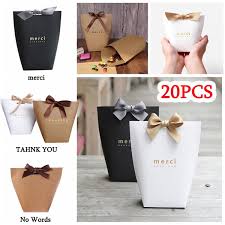 Prevents seepage when holding fries, chips, cookies, etc. 20pcs Black White Kraft Paper Bag Bronzing French Merci Thank You Gift Box Package Wedding Party Favor Candy Bags With Ribbon Wish