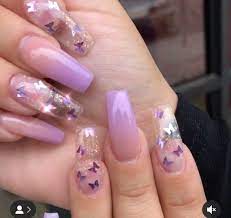 All dip polishes (3 step system) butterfly nail art confetti in 12 colors cuticle treatment cosmetic bag nail file brush saver Butterfly Nails Alberte Nic Purple Nails Purple Acrylic Nails Long Acrylic Nails