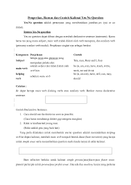 Demikian artikel mengenai penjelasan dan contoh kalimat yes no questions. Doc Pengertian Rumus Dan Contoh Kalimat Yes No Question Ricky Sumbayak Academia Edu