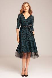 3 4 Sleeve Lace And Tulle Fit And Flare Dress Fit And Flare Dress Flare Dress Tea Length Dresses