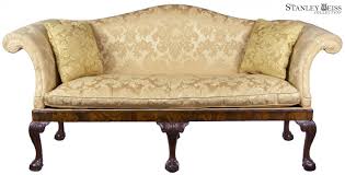 'while a handful of furniture designs had been printed before, chippendale's director was the first publication on such a large scale.it included designs for 'household furniture' — chairs, sofas, beds, commodes, clothes presses, clocks, writing tables, bookcases, pier glasses, picture frames — in the gothic, chinese and modern taste, the latter referring to. A George Ii Mahogany Chippendale Camelback Sofa With Claw And Ball Feet English Or Irish C 1770 Stanleyweiss Com