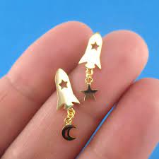 Spaceship Moon And Stars Shaped Space Travel Themed Stud Etsy Canada
