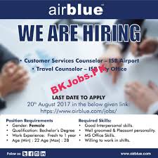 Not only on their wallet!!! Air Blue Jobs In Islamabad 2017 For Call Center Counselor Customer Services Travel Counselor Advertisement Bk Jobs