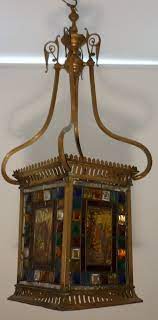 Victorian Aesthetic Movement Brass Lantern With Stained Glass Panels Circa 1890 Brass Lantern Stained Glass Panels Antique Lamps
