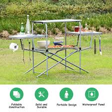 Giantex Aluminum Folding Grill Table With Hooks And Storage Lower Shelf Easy To Carry With Carrying Bag Great For Bbq Pi Bbq Table Camping Table Outdoor Bbq
