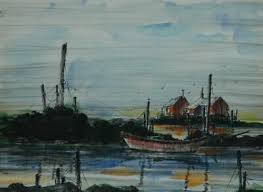 Vintage Watercolor "Twilight Glow" Harbor Scene New Jersey Artist Joseph  Torre