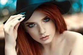 There are dozens of red shades to choose from, so you can pick one that is suitable for you. Wallpaper Face Women Redhead Model Depth Of Field Long Hair Blue Eyes Glasses Hat Painted Nails Black Hair Fashion Skin Clothing Head Girl Beauty Eye Lady Costume Blond Portrait Photography Photo