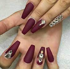 We have gathered the best of different polish, acrylic, coffin, manicure and matte nail art ideas for you. Dark Red Matte Nails With Diamonds Matte