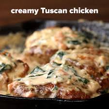 Creamy Tuscan Chicken Halved The Heavy Cream Tomato And Cheese Pinch Used Food Processor For Tomato And Creamy Tuscan Chicken Recipe Recipes Chicken Dinner