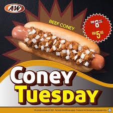 The coney dog consists of a beef hot dog, sweet onions with a meaty chili sauce in a hot dog bun. Cool Promo For Every Tuesday A W Malaysia Official Facebook