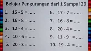 Belajar berhitung 1 20 untuk anak balita paud tk dan sd kelas 1 belajar mengenal angka. Belajar Matematika Tentang Pengurangan Dari 1 Sampai 20 Untuk Tk Paud Dan Sd Youtube