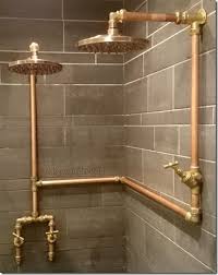 Double Copper Rain Shower Rustic Bathrooms Shower Design Bathroom Inspiration