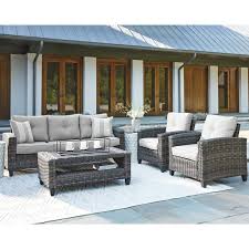 Ludowici 4 Piece Rattan Sofa Seating Group With Cushions Outdoor Furniture Deals Outdoor Furniture Sets Rattan Sofa