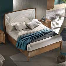 Struttura letto in tessuto di lino con finiture grigie 90 x 200 cm. Letto Matrimoniale Curvo Con Imbottitura