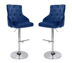 Navy blue velvet, seat height: Bar Stools Breakfast Bar Brushed Velvet Blue Gas Lift Chesterfield Rocco Ebay