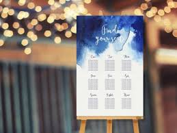 picture of a watercolor indigo wedding seating chart looks