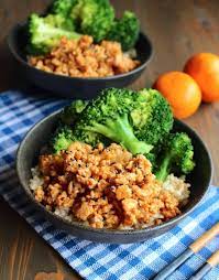 Orange Ground Chicken Rice Bowls Recipe Ground Chicken Recipes Ground Chicken Chicken Rice Bowls