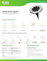 Sunco Lighting 12 Pack Solar Path Lights Dusk To Dawn 6000k Cross Spike Stake For Easy In Ground Install Solar Powered Led Landscape Lighting Rohs Ce Path Light User Manual Manualzz
