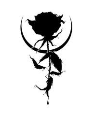 Triangle geometric shapes and rose. Beautiful Rose Silhouette With Moon Crescent It Can Be Used Like Tattoo Symbol Icon Mark Logo Black Rose On A White Background Wall Mural Widmachka