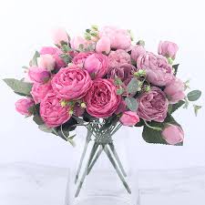 Find images of artificial flowers. 30cm Rose Pink Silk Peony Artificial Flowers Bouquet 5 Big Head And 4 Bud Cheap Fake Flowers For Home Wedding Decoration Indoor Artificial Dried Flowers Aliexpress