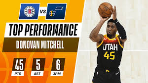 After struggling to find a consistent rhythm throughout much of his first season in utah, conley appears to have found the groove in his second campaign that helped make the jazz. Donovan Mitchell Hangs 45 As The Jazz Take 1 0 Series Lead Over Clippers Ksl Com