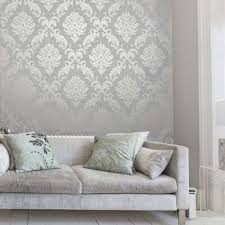 Black And Silver Bedroom Wallpaper Home Decor Pure Metallic Glitter Damask Wallpaper Soft Grey Silver Hd504 Grey Wallpaper Bedroom Wallpaper Living Room Feature Wall Living Room