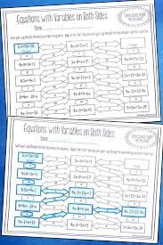 Solving Equations With Variables On Both Sides Worksheet Maze Activity Solving Equations Equations Maze Worksheet